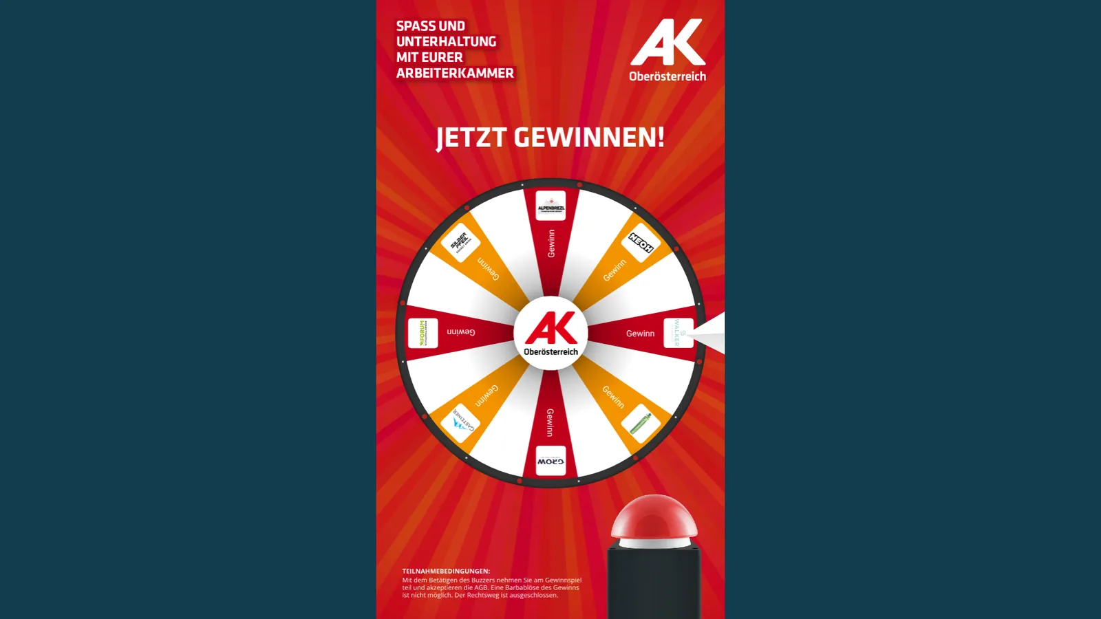 Glücksrad-Gewinnspiel im Branding von Arbeiterkammer