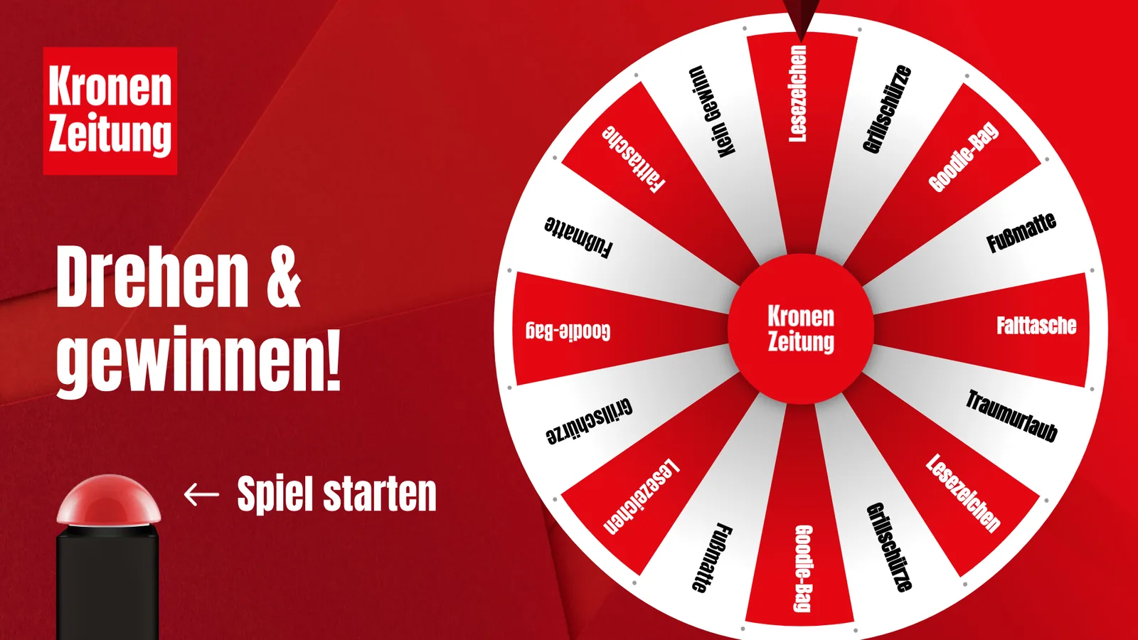 Glücksrad-Gewinnspiel im Branding von Kronen­zeitung