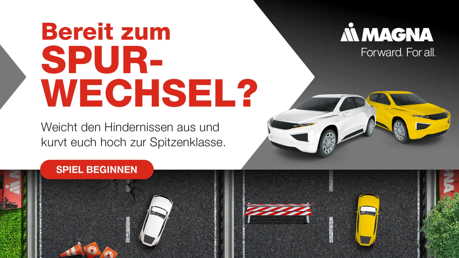 Ausweichspiel · 2 Spieler-Gewinnspiel im Branding von MAGNA
