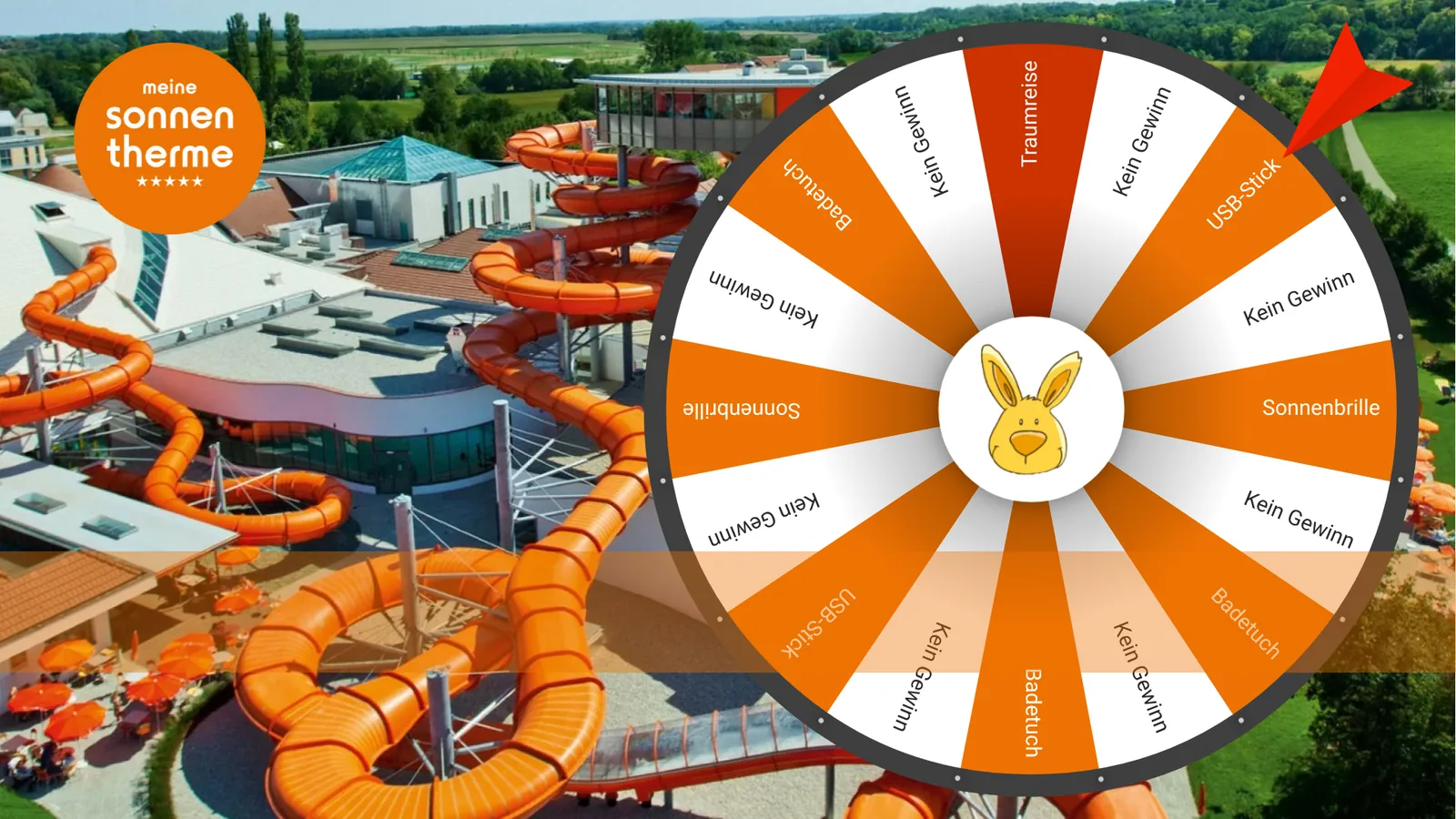 Glücksrad-Gewinnspiel im Branding von Sonnen­therme