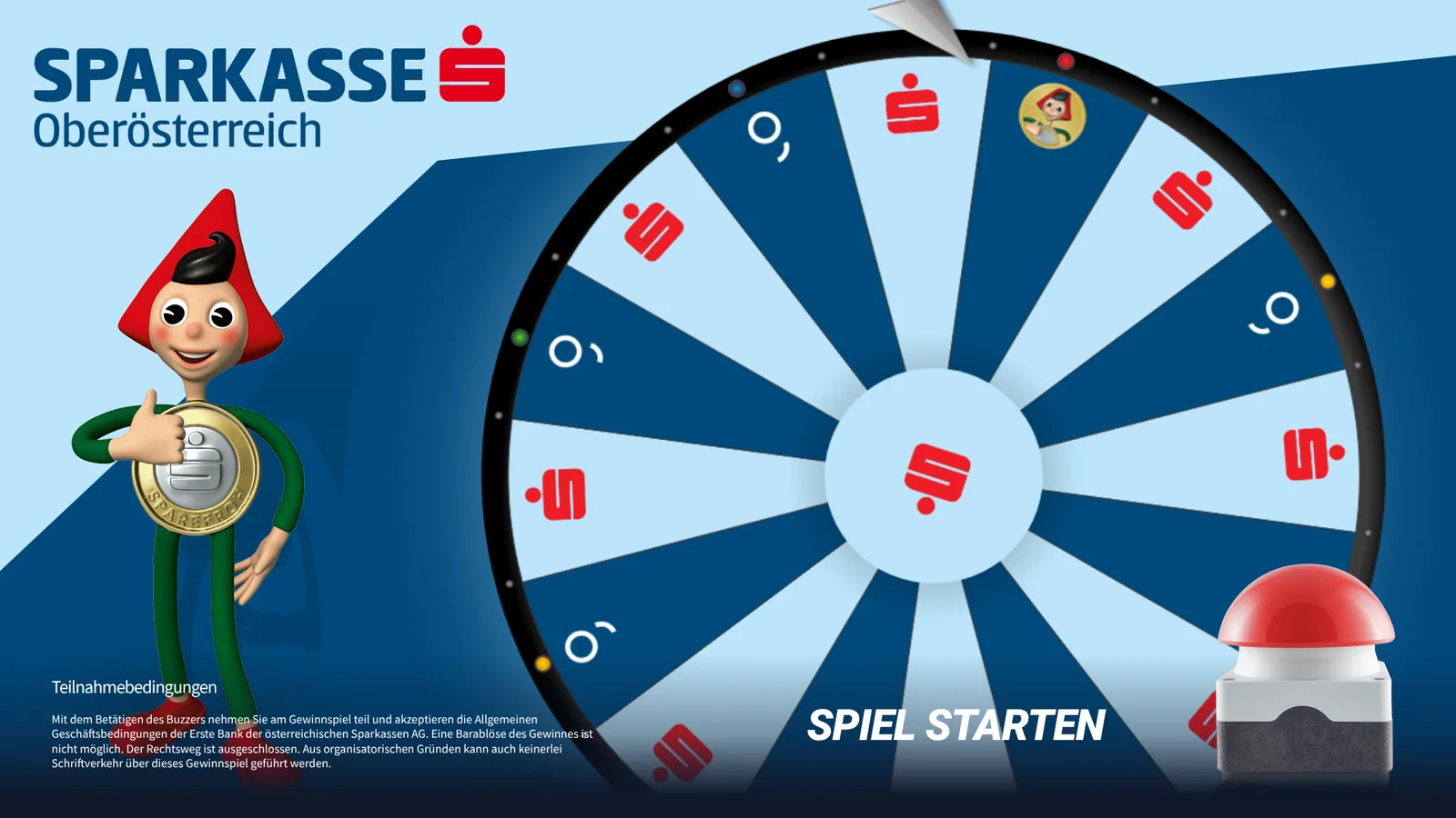 Glücksrad-Gewinnspiel im Branding von Sparkasse