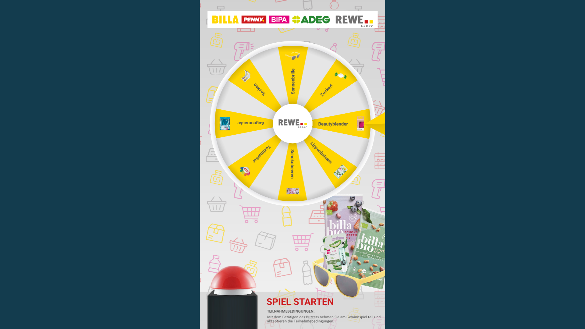 Glücksrad-Gewinnspiel im Branding von REWE am Messestand