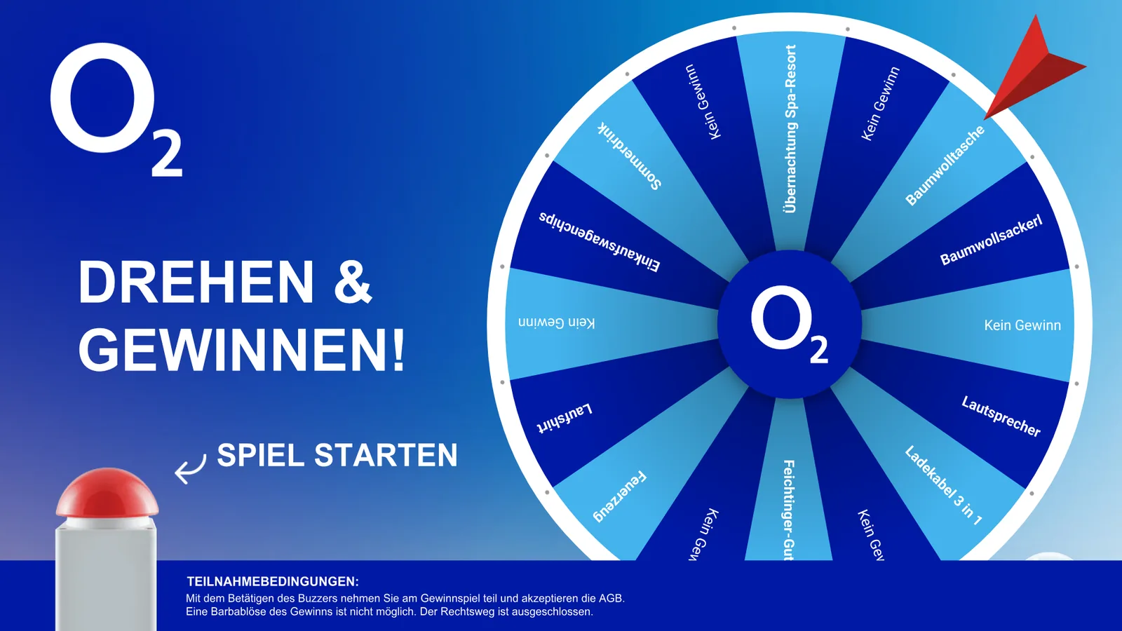 Glücksrad-Gewinnspiel im Branding von O2